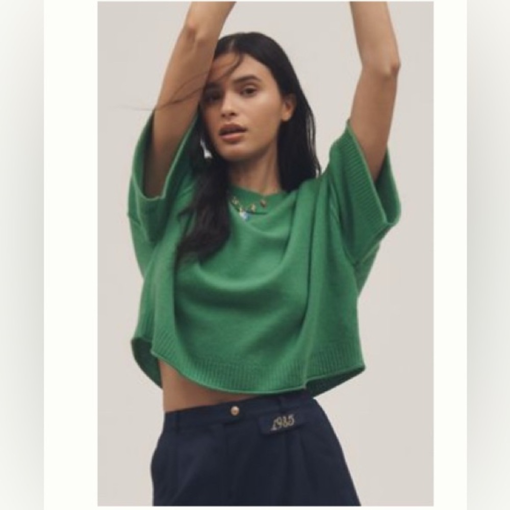 Anthropologie The Goldie Crew-Neck Cashmere Sweater XXS Color: Avocado GREEN NWT